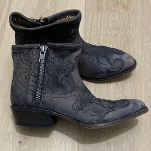 Baske Distressed Leather Western Ankle Boots